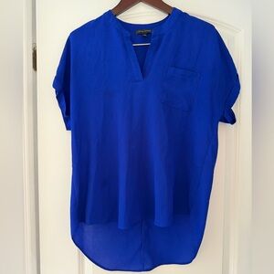 Moa Moa Royal Blue Split V-Neck Pocket Blouse